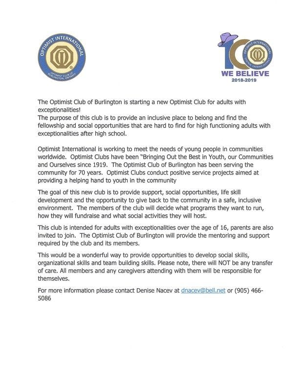 NEW!!!! a New Optimist Club for adults with exceptionalities NEW!!!! a New Optimist Club for adults with exceptionalities